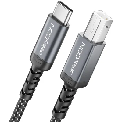 Produktbild von deleyCON 2m USB-C Druckerkabel USB-C auf USB-B geflochten