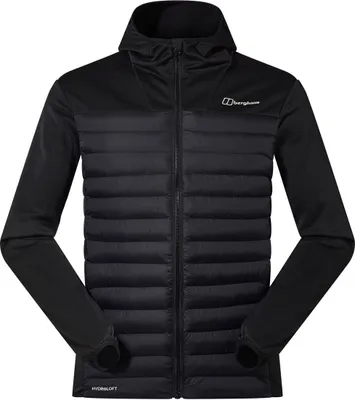 Schwarze Isolierte Vaskye Hybrid-Kapuzenjacke von Berghaus mit Reißverschluss und Kapuze.