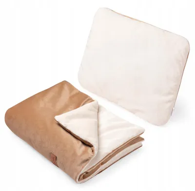 Obrázek produktu pro Jukki set do kočárku deka 55x75 cm a polštář 40x30 cm – plyš a samet – Ecru Plush & Toffee Soft Velvet