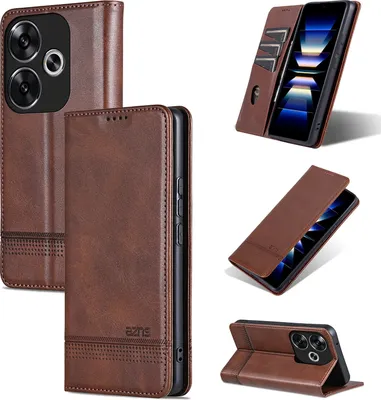 Produktbild von Leder Hülle für Xiaomi Redmi Turbo 3, Klapphüllen Brieftasche Magnetverschluss Ständer Schutzhülle Kaffee