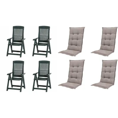 Produktbild von Progarden Klappsessel Tampa mit Auflage 4er Set grün / taupe