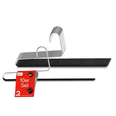 Produktbild von MAWA Hosenbügel, 10er-Set, rutschfest, 35 cm, Schwarz, kein Verrutschen