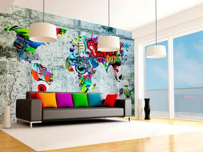 Produktbild von Vlies Fototapete Weltkarte 350x256 cm Tapeten Wandtapete XXL Graffiti k-A-0030-a-b