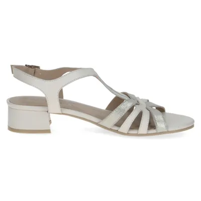 Produktbild von Caprice Damen Sandalette T-Steg Schnalle Leder Blockabsatz 9-28200-44, Größe:38.5 EU, Farbe:Weiß
