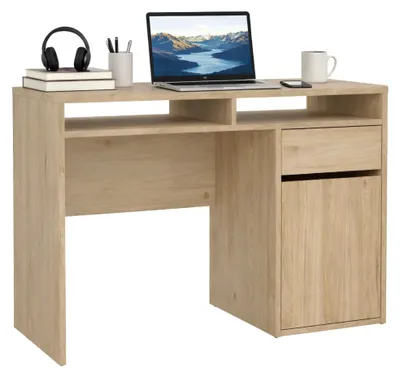 Produktbild von Schreibtisch Abbadu, Mehrzweckschreibtisch, Bürotisch für PC, Eckschreibtisch, 110x48 h77 cm, Eiche