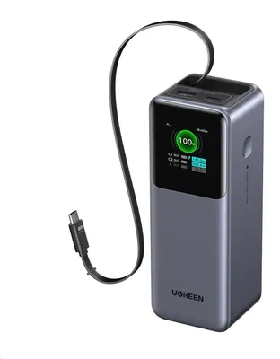 Obrázek produktu pro UGREEN powerbanka s rychlým nabíjením 20000mAh 3-port s displejem, Li-ion, 165W, 2x USB-C, 1x USB-A, stříbrná