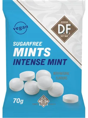 Produktbild von D.F. Intense Mint zuckerfrei 70 g – Erfrischende Minzbonbons ohne Zucker