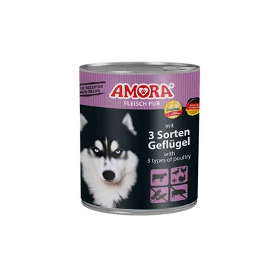 Produktbild von Amora Fleisch Pur Adult 3 Sorten Geflügel 800 g, Adult, jede Rasse, Geflügel, 800 g
