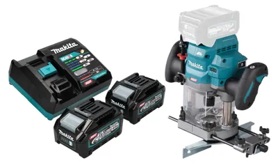 Zdjęcie produktu dla Makita RP 001 GM201 Frezarka akumulatorowa 40 V maks. 12 mm bezszczotkowa + 2x akumulator 4,0 Ah + ładowarka