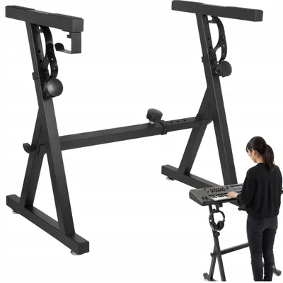 Produktbild von Keyboardständer Z-Form bis 100 kg | Stahl, höhen- & breitenverstellbar | Kopfhörerhalter