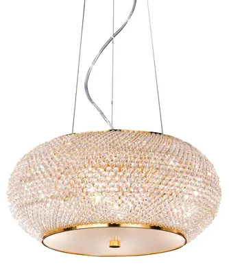 Image de Pasha' Suspension contemporaine métal-cristal or 6 lumières E14