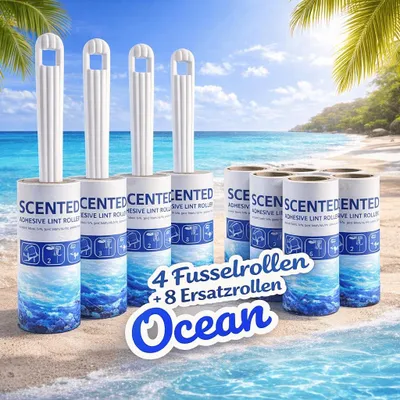 Produktbild von 4 Fusselrollen mit Ocean Duft + 8 Ersatzrollen Kleiderroller Fussel Bürste