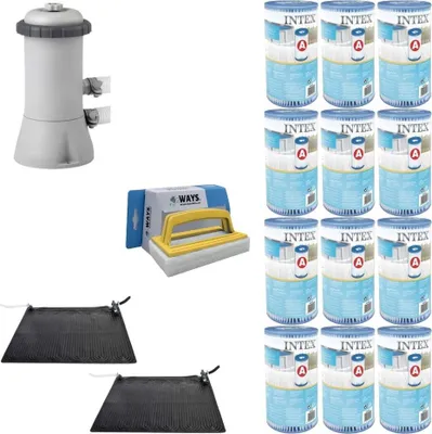 Produktbild von WAYS - Poolpflege - 2x Poolheizung & Filterpumpe 2271 L/u & 12 Filter Typ A & WAYS Scheuerbürste