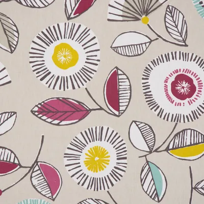 Produktbild von Dekostoff Meterware Baumwollstoff Sundance Blumen beige ocker aqua