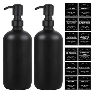 Produktbild von Glas-Seifenspender mit Edelstahlpumpe und 12 Etiketten