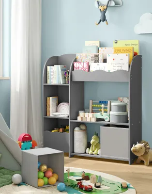 Produktbild von SONGMICS Bücherregal Kinder, Kinderregal für Spielzeug und Bücher, Aufbewahrung mit 2 Boxen, für Spielzimmer, Kinderzimmer, Wohnzimmer, taubengrau