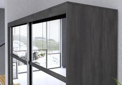Obrázek produktu pro Šatní skříň s posuvnými dveřmi Šatní skříň se zrcadlem 230cm FABIO - norská černá borovice