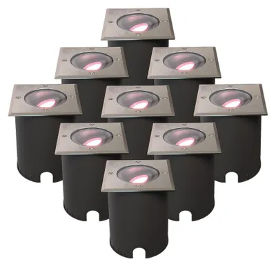 Produktbild von hoftronicsmart LED Bodeneinbaustrahler 5,5W IP67 RGBWW GU10 Edelstahl Set 9er