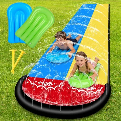 Produktbild von Wasserrutsche 480 cm, für Kinder, mit 2 Bodyboards und Sprüher, PVC, für Garten