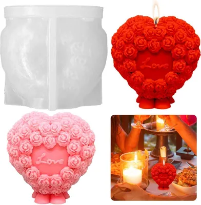 Produktbild von Silikonform Herz Rosen Blumen Kerzen Gießform Liebe Seifenform DIY Harzform