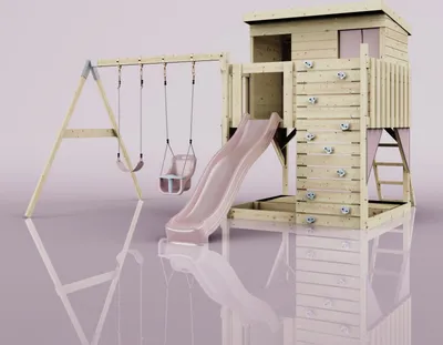 Produktbild von OutdoorToys Spielturm Nils aus Holz in Rosa Altrosa, mit Babyschaukel