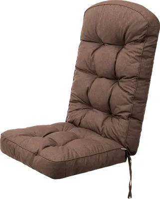 A brown chair cushion with a high back, shown against a white background.