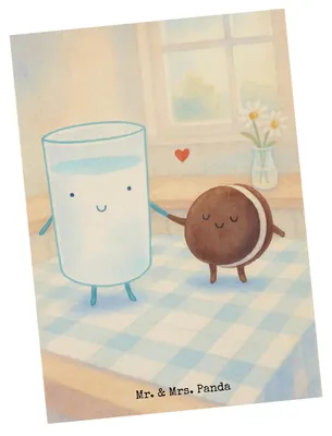 Produktbild von Mr. & Mrs. Panda Postkarte Milch Keks Design - Weiß - Geschenk, bildkarte, Kekse, einzelkarte, Lustige Sprüche, Romantisch, Ansichtskarte, Postkarten, Ansichtskarten
