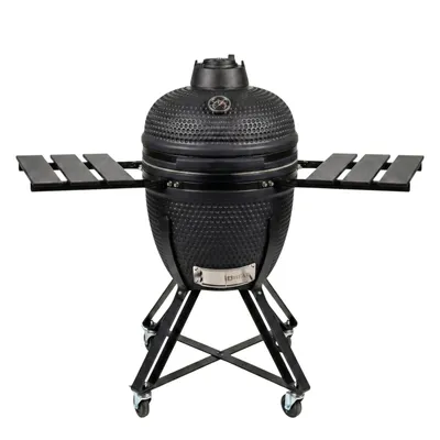 Produktbild von HEAT Premium Kamado Grill Fyregg – Keramikgrill Schwarz – Inkl. fahrbarem Untergestell, Professioneller Holzkohlegril - L 103,5 x B 59 x H 105 cm