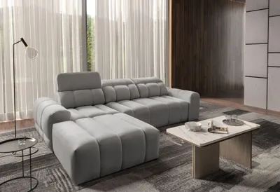Produktbild von Moderne Eckcouch AVELIO I mit Schlaffunktion Bettkasten Ecksofa (hellgrau, links)