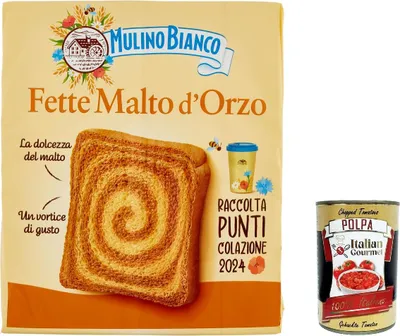 Produktbild von 3x Mulino Bianco Fette Biscottate Malto d'Orzo, Zwieback mit Gerstenmalz 315g + Italian Gourmet polpa 400g