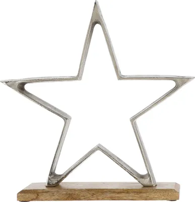 Produktbild von Aluminium Stern auf Mango Fuß - ca. 32 x 32 cm - Holz / Metall Deko