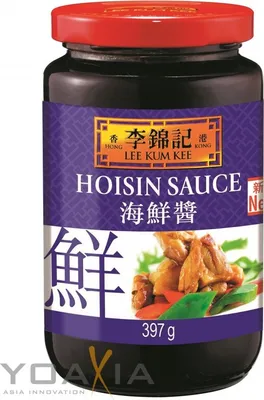A jar of Lee Kum Kee Hoisin Sauce.