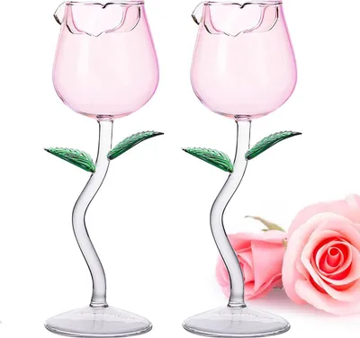 Produktbild von Weingläser 2er Set, Rosé Hochborosilikatglas, elegante Champagner- & Rotweingläser, hochstielig, bruchsicher, perfekte Geschenkidee für Hochzeit & Geburtstag