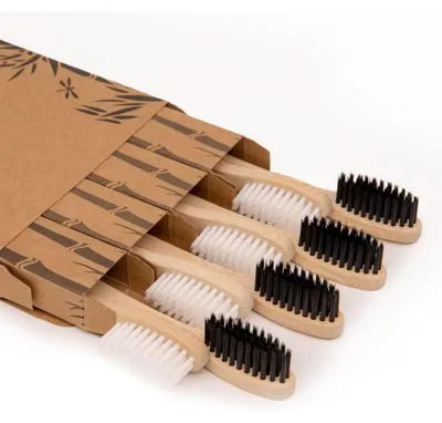 Image de Brosses à dents en bambou, lot de 8, poils souples, biodégradables, sans BPA