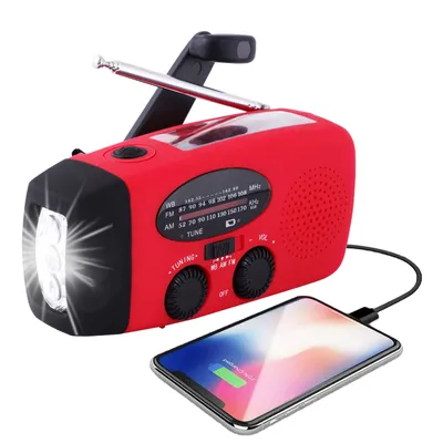 Produktbild von ZELURXX Multifunktionales Notfallradio mit Handkurbel + Solarladung AM/FM/WB Drei-Band LED-Starklicht USB-Stromversorgung, Rot