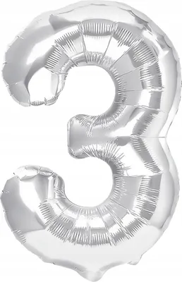 Image de Ballon en plastique chiffre 3 TROIS argent 100 cm, 1 pc.