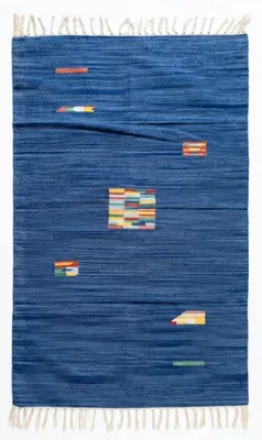 Produktbild von Dhurrie Teppich Blau A13 Baumwolle Gabbeh ca160x090cm Handgewebt Fransen Nomaden