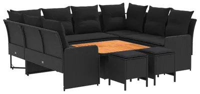 Image de Ensemble de meubles vidaXL, 8 pièces, en résine tressée noire (PE)