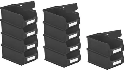 Produktbild von SparSet 10x Leitfähige Sichtlagerbox 2.0 mit Abdeckung | HxBxT 7,5x10x17,5cm | 0,8 Liter | ESD, Sichtlagerbehälter, Sichtlagerkasten, Sichtlagerkastensortiment, Sortierbehälter