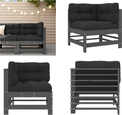 Produktbild von vidaXL Ecksofa mit Kissen Grau Massivholz Kiefer - Ecksofa - Ecksofas - Gartensofa - Outdoor Sofa