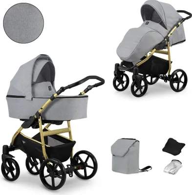 Produktbild von Kunert MATA 2in1 Kinderwagen in Grau mit Goldrahmen – inklusive Babywanne und Sportsitz für höchsten Komfort und Sicherheit