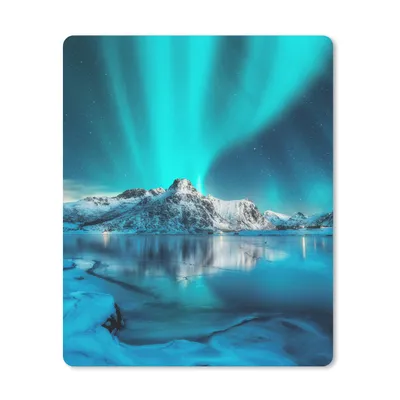 Produktbild von MuchoWow® Mauspad Mousepad Nordlicht - Eis - Schnee - Norwegen - Blau - Berge 30x40 cm - Mousepads - Maus Mat - Pad - Mausunterlage - Mausmatten