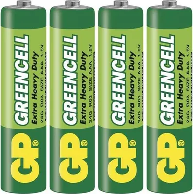 Obrázek produktu pro GP Batteries Greencell AAA, Baterie na jedno použití, AAA, Chlorid zinečnatý, 1,5 V, 4 kusů, Zelená