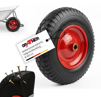 Produktbild von Grafner® Schubkarrenrad 4.00-8 PolyurethanVollgummibereifung FlatFree Metallfelge