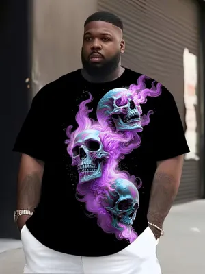 Produktbild von Kurzarm Sommer Shirt mit Totenkopf Print,Oversize Rundhals T-Shirt, Streetwear Skull Design für Männer, lässiges Freizeitshirt,HerrenÜbergröße, 3XL