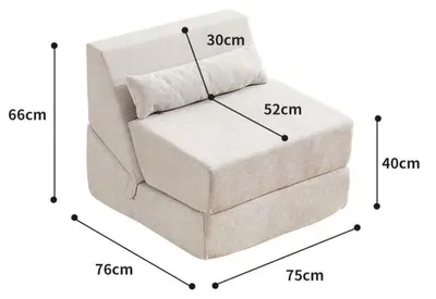 Immagine prodotto di Divano-pouf pieghevole 3-in-1: divano singolo, divano letto, realizzato in tessuto. Facile da montare. Ideale per balcone, camera da letto e soggiorno. Colore: bianco