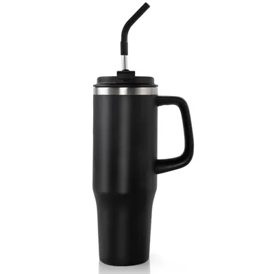 Produktbild von 1.2L Thermobecher, Trinkflasche Mit Strohhalm Edelstahl, BPA frei Auslaufsicher Trinkbecher mit Deckel, Hält 48h kalt