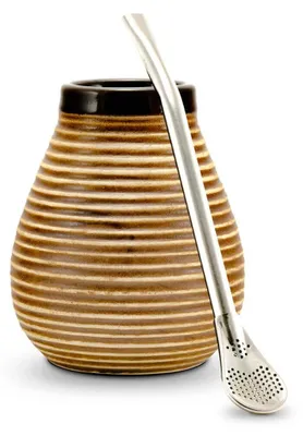 Produktbild von caámate. Yerba Mate Tee Set ● Das Original ● Keramik Matebecher + Edelstahl Bombilla – Vintage