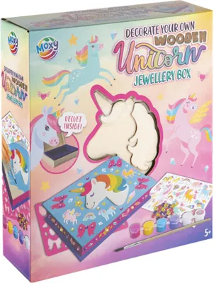 Zdjęcie produktu dla Kreatywny zestaw DIY, Drewniana szkatułka na biżuterię z jednorożcem