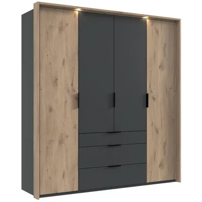 Produktbild von Kleiderschrank 204 cm inkl. Beleuchtung, Passepartoutrahmen in grau mit Eiche BIELLA-43